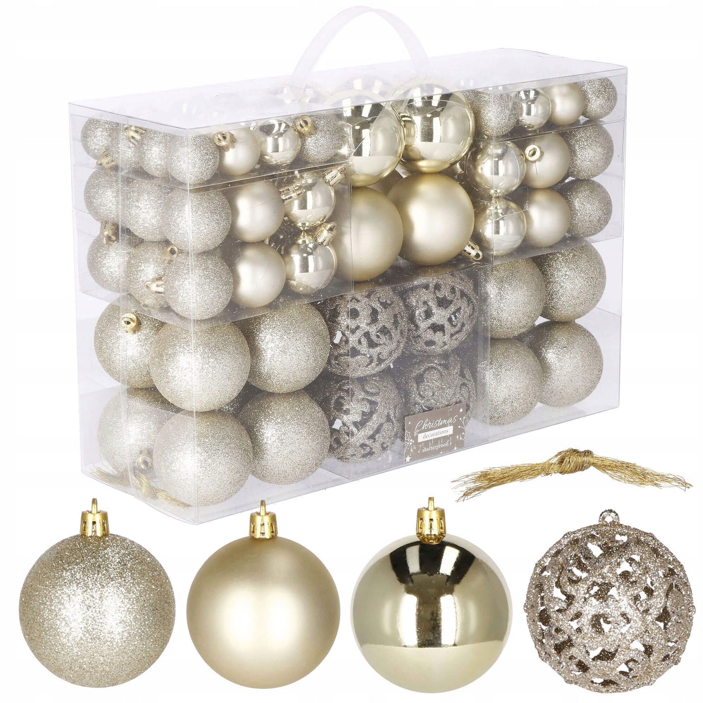 Set globuri de Craciun, 100 bucati, 3-6cm, auriu