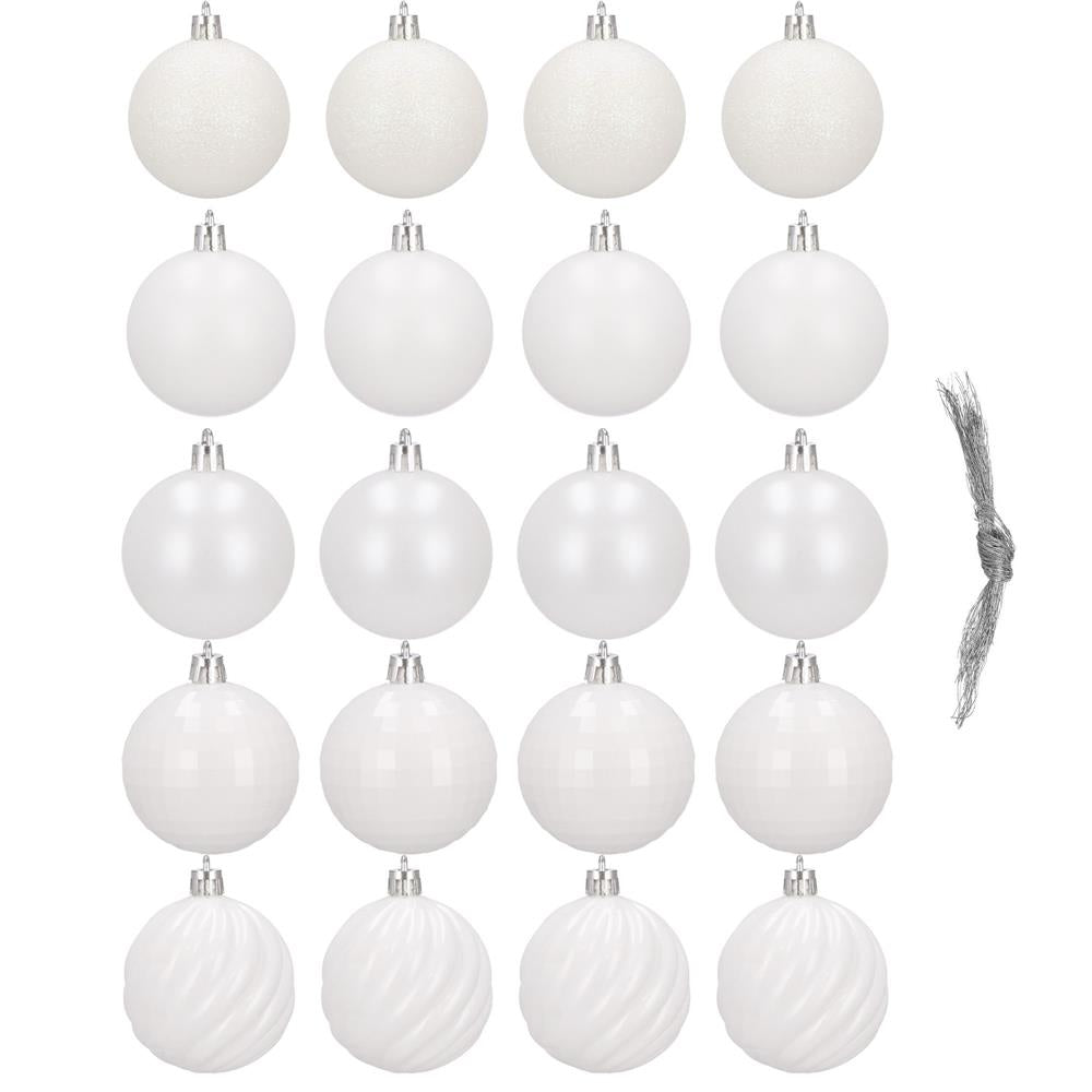 Set globuri de Craciun, 20 bucati, 5 modele, 6cm, alb