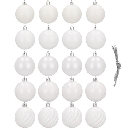 Set globuri de Craciun, 20 bucati, 5 modele, 6cm, alb