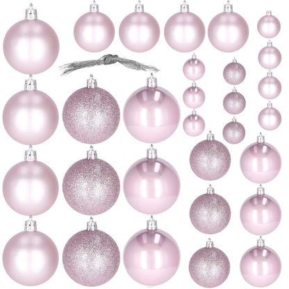 Set globuri de Craciun, 30 bucati, 3 modele, 4/5/6cm, roz