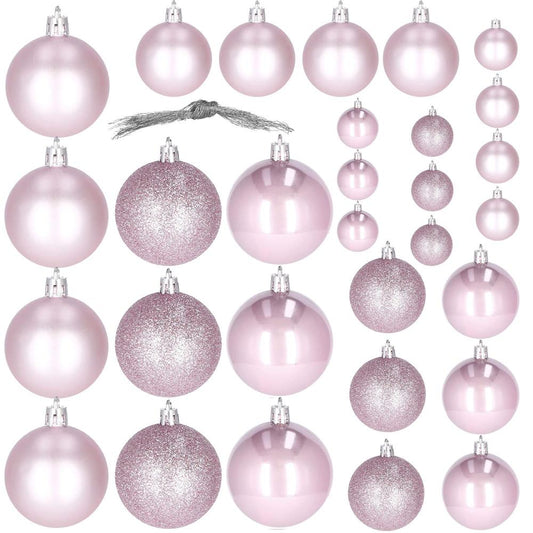 Set globuri de Craciun, 30 bucati, 3 modele, 4/5/6cm, roz