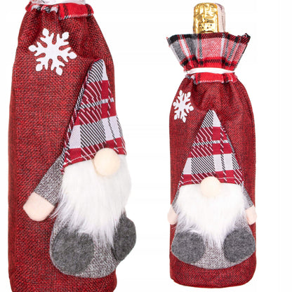 (DL) Decoratiune Craciun, husa model gnom pentru sticle, 29cm, rosu