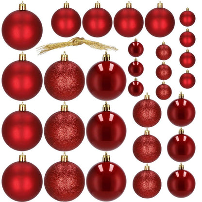 Set globuri de Craciun, 30 bucati, 3 modele, 4/5/6cm, rosu