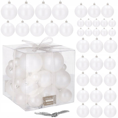 Set globuri de Craciun, 37 bucati, 3-8cm, alb perla
