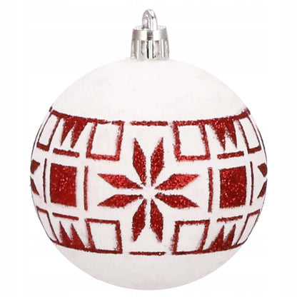 Set globuri de Craciun cu modele de sarbatori, 30 bucati, 7cm, alb rosu