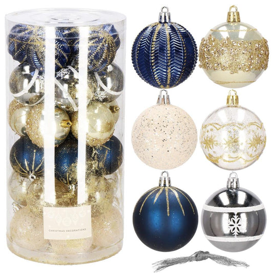 Set globuri de Craciun cu modele de sarbatori, 30 bucati, 6cm, multicolor