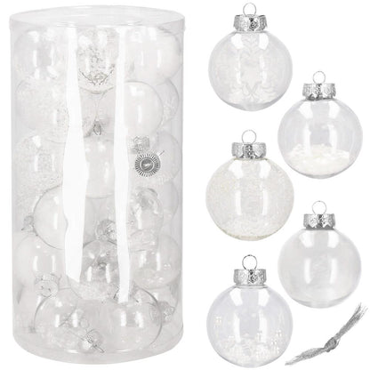 Set globuri de Craciun Inedit, 30 bucati, 7cm, transparente si alb