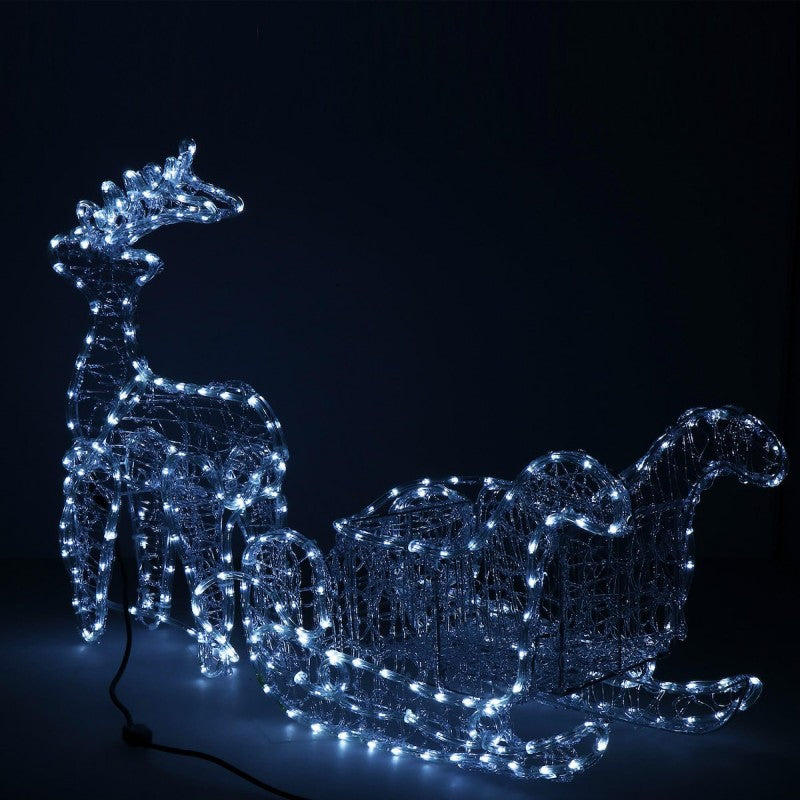 Instalatie lumini pentru Craciun, ren cu sanie, , 312 LED-uri, 150cm, alb