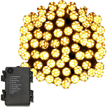 (DL) Instalatie lumini de exterior pentru gradina, 9 metri, 120 LED-uri forma cristal, cu baterii, galben