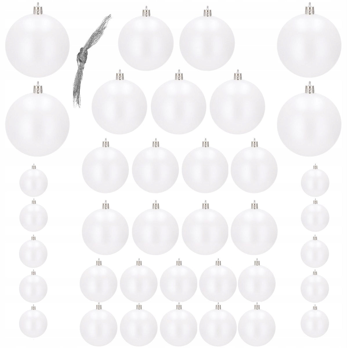 Set globuri de Craciun, 37 bucati, 3-8cm, alb perla