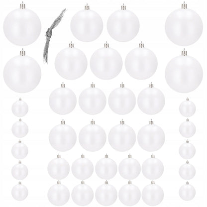 Set globuri de Craciun, 37 bucati, 3-8cm, alb perla
