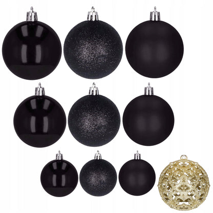Set globuri de Craciun, 100 bucati, 3-6cm, negru auriu