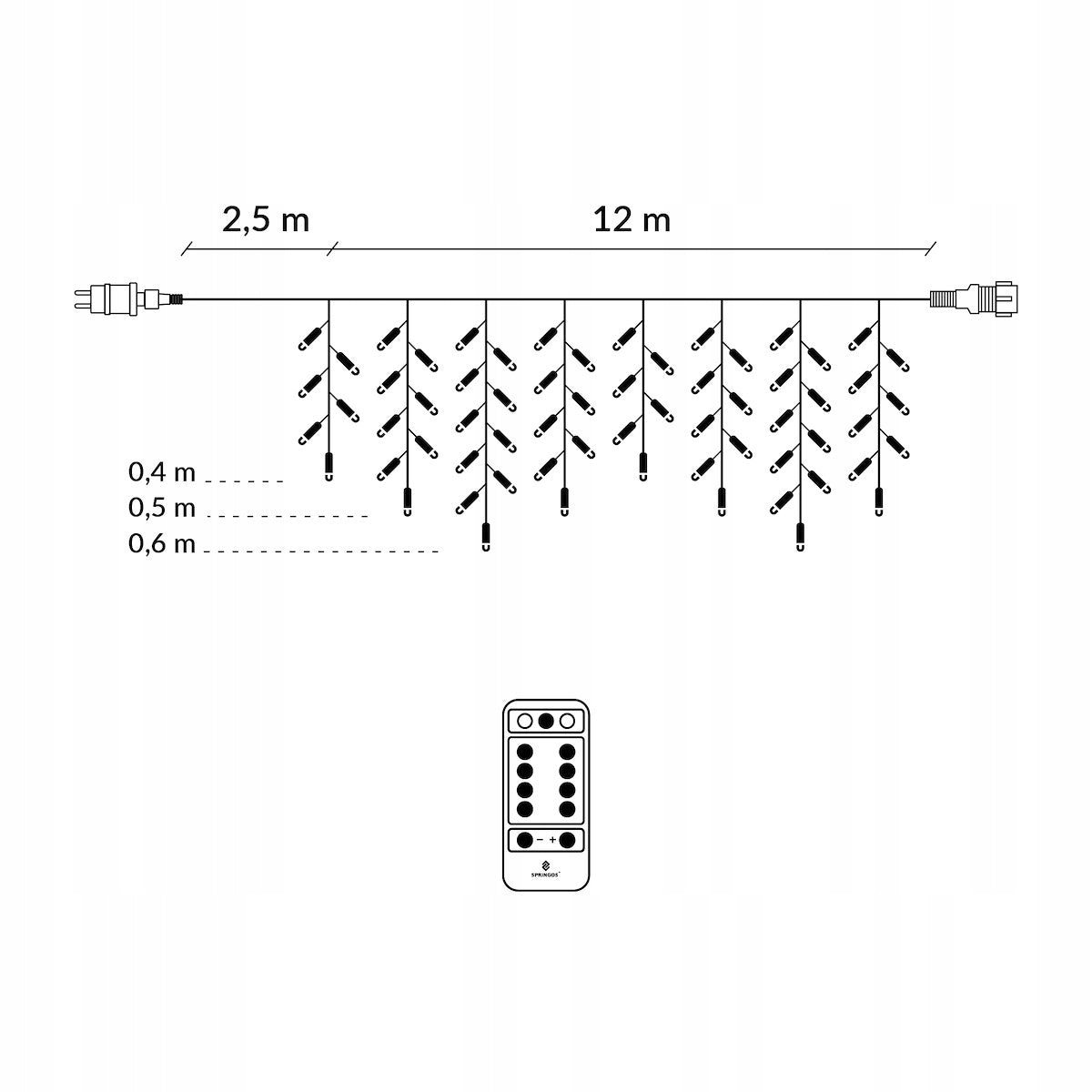 Ghirlanda luminoasa tip perdea 500 LED-uri, 20m, pentru interior/exterior, iluminare galbena, cu telecomanda