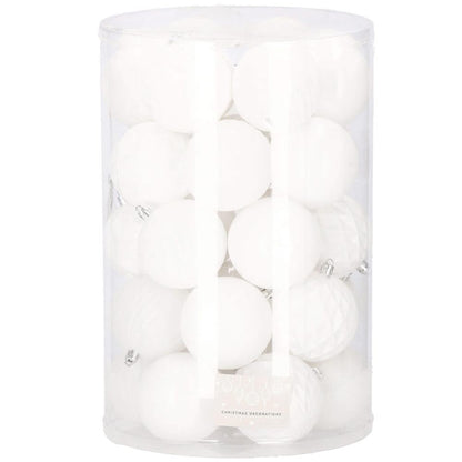 Set globuri de Craciun, 30 bucati, 8cm, 6 modele, alb