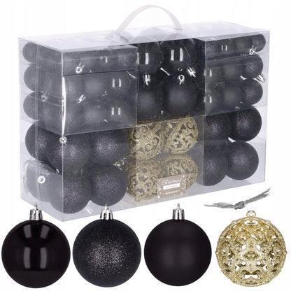 Set globuri de Craciun, 100 bucati, 3-6cm, negru auriu