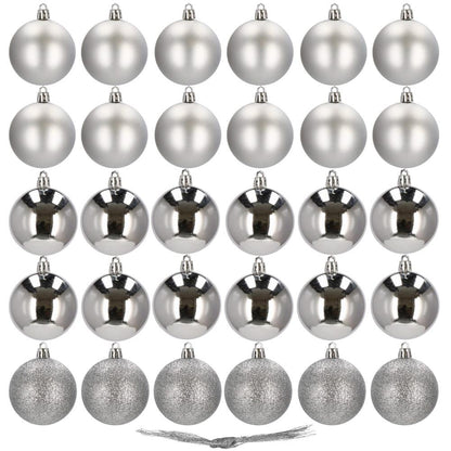 Set globuri de Craciun, 30 bucati, 3 modele, 3cm, argintiu