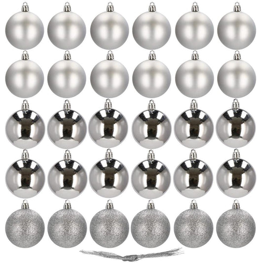 Set globuri de Craciun, 30 bucati, 3 modele, 3cm, argintiu