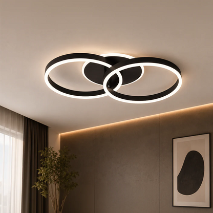 Lustra LED cu telecomanda RIGA ELISABETH, 55W, 2 Cercuri, lumina Rece/Calda/Neutra, Dimabila, Negru
