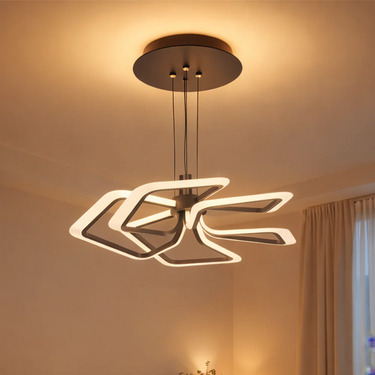 Lustra LED suspendata cu Telecomanda RIMINI 85W, 5 Patrate, lumina Rece/Calda/Neutra, Dimabila, Negru