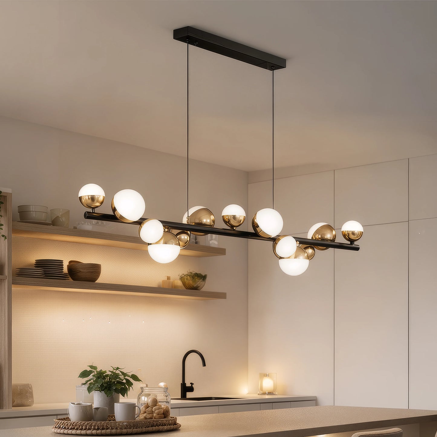 Lustra Suspendata LED Acril Aurion 29W cu Telecomanda, Dimabila, Negru Auriu, Metal si Acril