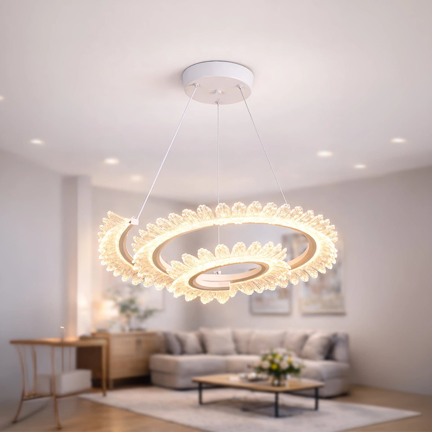 Lustra LED LT188WH, Cristal si Metal, 40W, Dimabila, Inaltime Reglabila, Lumina Rece/Calda/Neutra, Iluminat Luxos