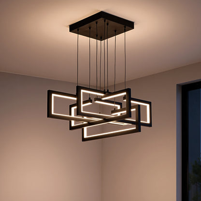 Lustra LED cu telecomanda ,Suspendata 98W, 4 Elemente, lumina Rece/Calda/Neutra, Dimabila, Inaltime Reglabila, Negru