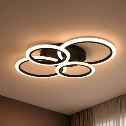 Lustra LED cu Telecomanda Nathaniel 4 Cercuri 44W Lumina Rece/Calda/Neutra Dimabila Negru