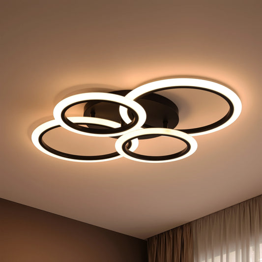 Lustra LED cu Telecomanda Nathaniel 4 Cercuri 44W Lumina Rece/Calda/Neutra Dimabila Negru