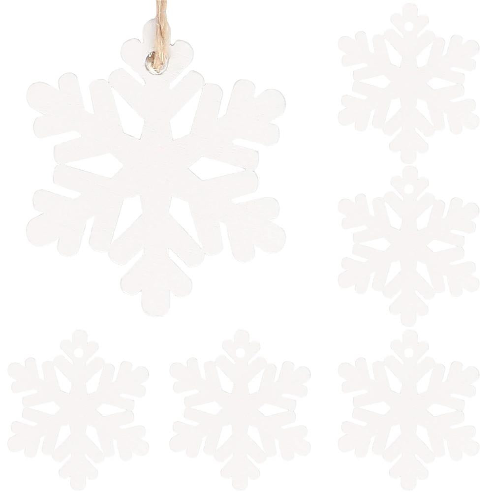 Decoratiune brad fulg de zapada din lemn, set 6 bucati, 4cm, alb