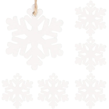 Decoratiune brad fulg de zapada din lemn, set 6 bucati, 4cm, alb