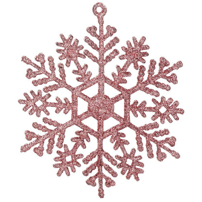 Decoratiune brad fulg de zapada, set 12 bucati, 10cm, roz
