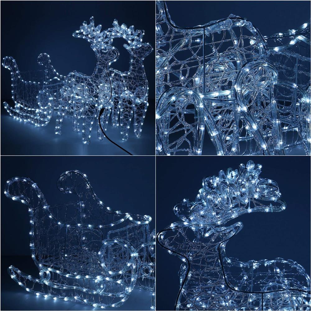 Instalatie lumini pentru Craciun, 2 reni cu sanie, , 480 LED-uri, 150cm, alb rece