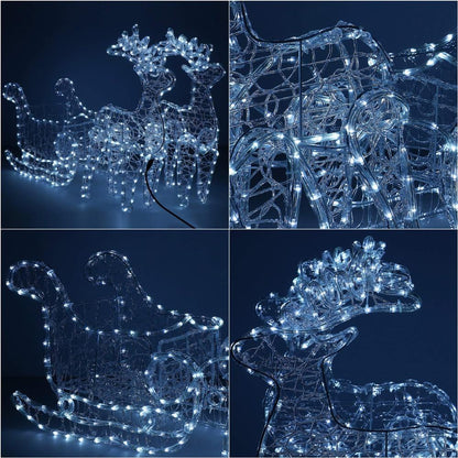 Instalatie lumini pentru Craciun, 2 reni cu sanie, , 480 LED-uri, 150cm, alb rece