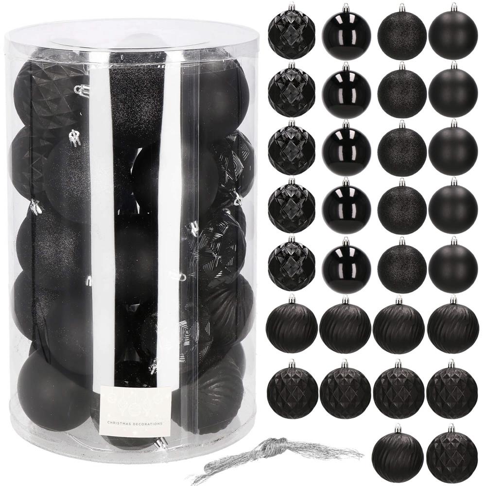 Set globuri de Craciun, 30 bucati, 8cm, 6 modele, negru