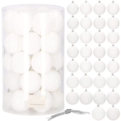 Set globuri de Craciun, 30 bucati, 8cm, 6 modele, alb