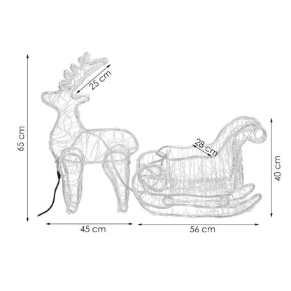 Instalatie lumini pentru Craciun, ren cu sanie, , 312 LED-uri, 150cm, galben