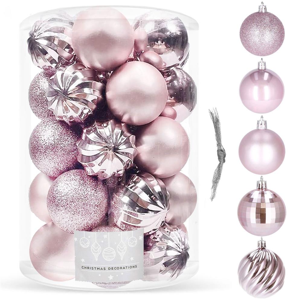 Set globuri de Craciun, 20 bucati, 5 modele, 6cm, roz