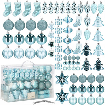 Set globuri si decoratiuni de Craciun, 77 piese, diverse dimensiuni, albastru