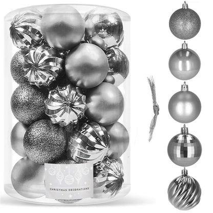 Set globuri de Craciun, 20 bucati, 5 modele, 6cm, argintiu