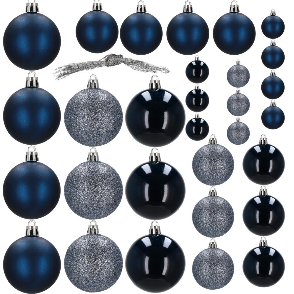 Set globuri de Craciun, 30 bucati, 3 modele, 4/5/6cm, albastru deschis