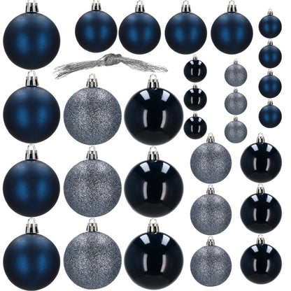 Set globuri de Craciun, 30 bucati, 3 modele, 4/5/6cm, albastru deschis