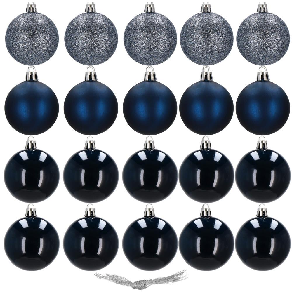 Set globuri de Craciun, 20 bucati, 3 modele, 4cm, albastru marin