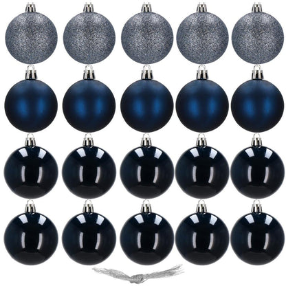 Set globuri de Craciun, 20 bucati, 3 modele, 4cm, albastru marin