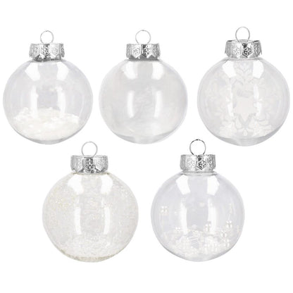 Set globuri de Craciun Inedit, 30 bucati, 7cm, transparente si alb
