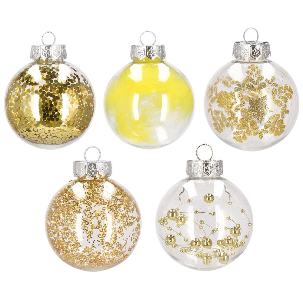 Set globuri de Craciun Inedit, 30 bucati, 7cm, transparente si auriu