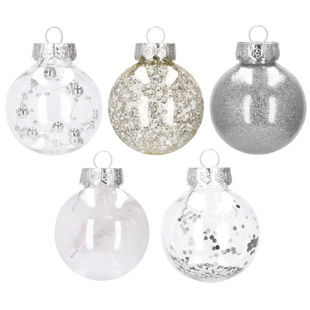 Set globuri de Craciun Inedit, 30 bucati, 6cm, transparente si argintiu