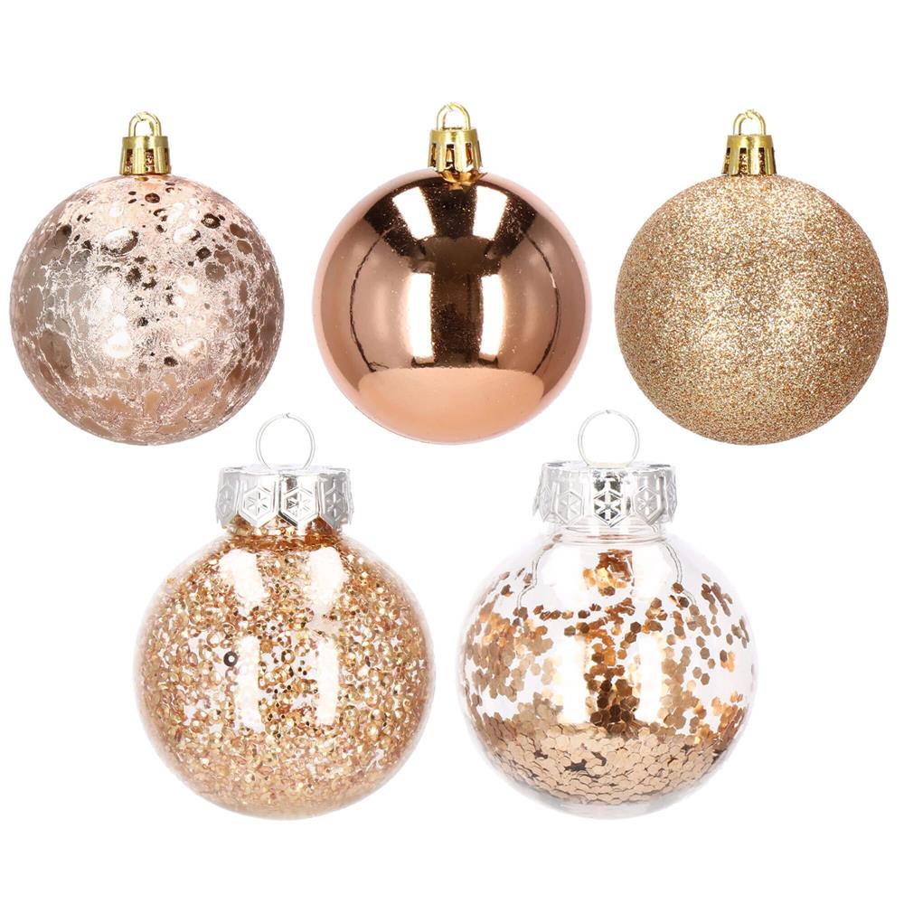 Set globuri de Craciun Inedit, 30 bucati, 6cm, transparente si aramiu
