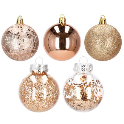 Set globuri de Craciun Inedit, 30 bucati, 6cm, transparente si aramiu