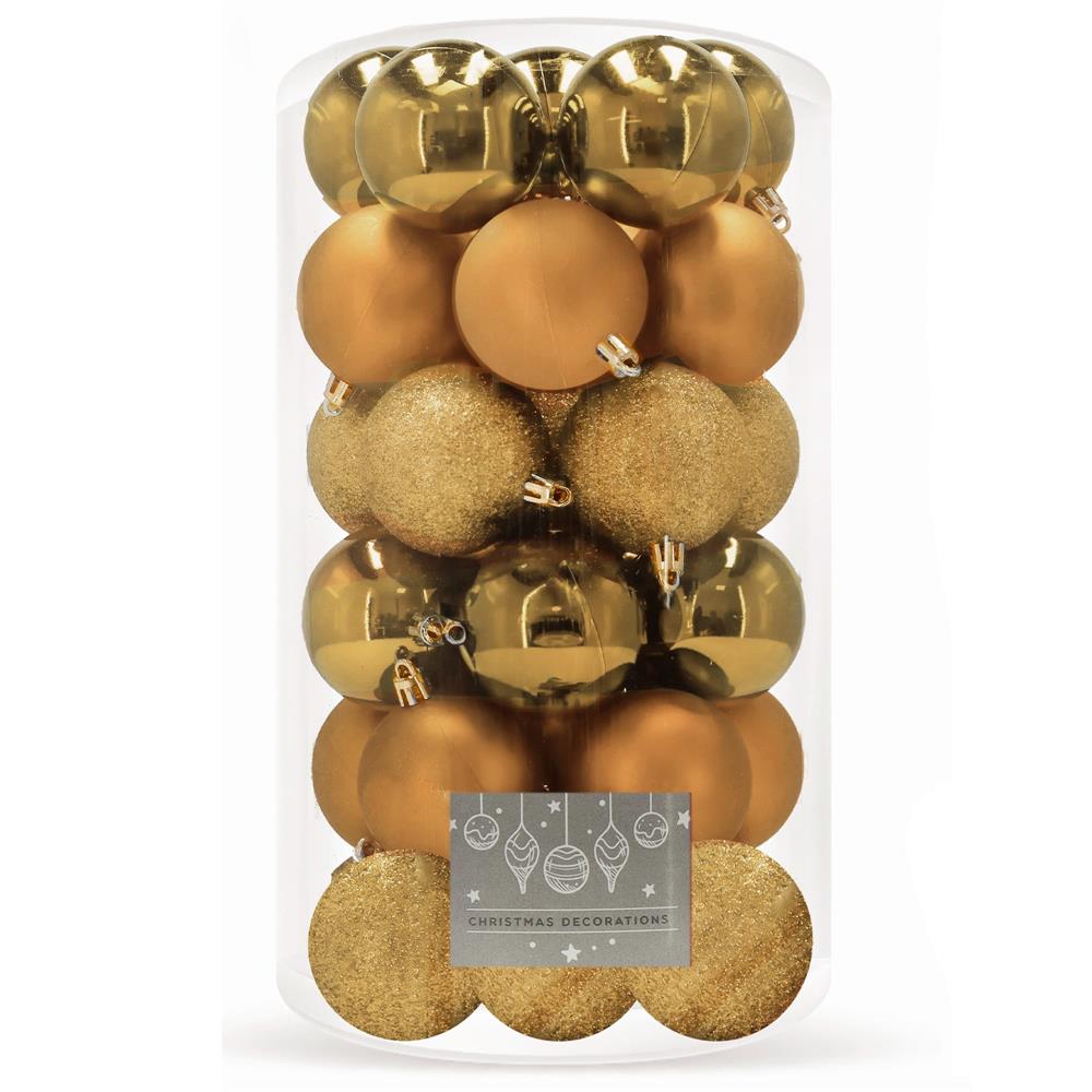 Set globuri de Craciun, 30 bucati, 3 modele, 6cm, auriu