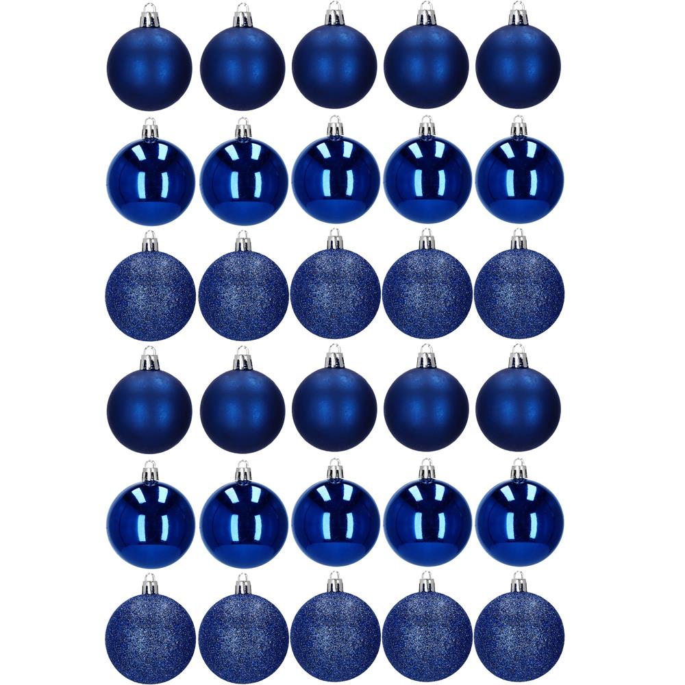 Set globuri de Craciun, 30 bucati, 3 modele, 6cm, albastru